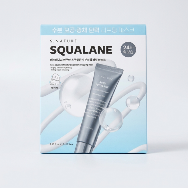 에스네이처 아쿠아 스쿠알란 수분크림 랩핑 마스크 4매, 1개, 4개입