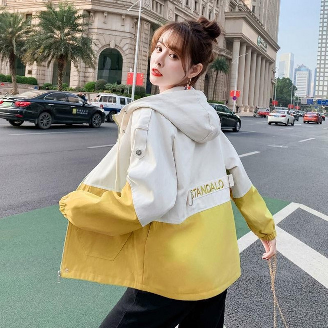 工裝外套 棒球外套 防風外套 薄外套 港風ins寬松少女工裝外套潮學生春季初高中韓版拼色連帽上衣