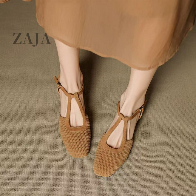 ZAJA 여성 여름 샌들 메리제인 스퀘어 발편한 단화 2cm