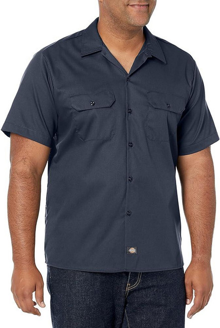 Dickies 남성용 반소매 플렉스 워크 셔츠 슬림 핏 차콜 V1 2X, 2X_차콜 V1