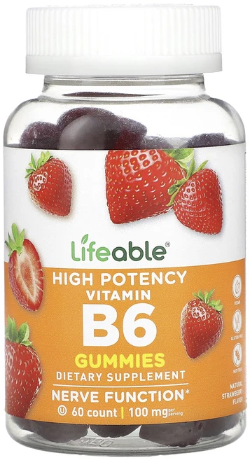 Lifeable 고효능 비타민B6 구미젤리 천연 딸기 맛 100mg 구미젤리 60개(구미젤리 1개당 50mg), Lifeable고효능비타민B6구미젤리천연딸기맛100mg, 1개, 60정 - 쿠팡