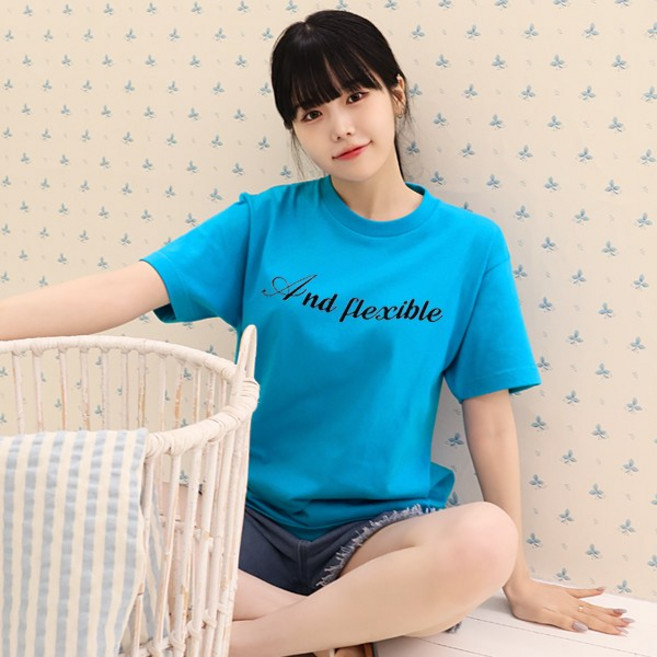 루나걸 여성용 통기성 플렉시블 17수 나염 라운드 티셔츠 L24SMT060309