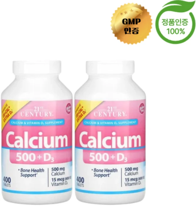 1+1 21세기 센트리 칼슘 500mg + 비타민D3 15mcg 600IU 400정, 2개 - 쿠팡