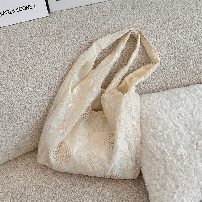 法式文藝鏤空刺繡帆布托特包