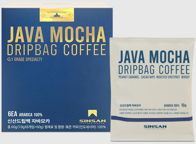 신산커피 드립백 싱글 오리진 스페셜티 커피 자바 모카 G1, 1박스, 6개입, 10g