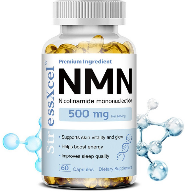 NMN 500mg 캡슐 - 세포재생 피부탄력증진 세포수복 및 성장촉진 에너지수준 향상 근육 뇌 피부건강지원 비건, 1개, 60회분
