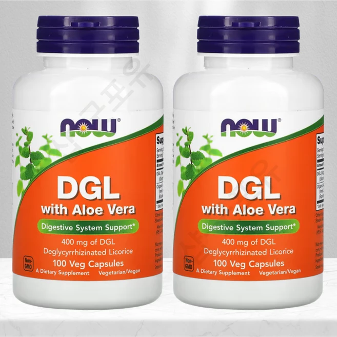 나우푸드 DGL 디지엘 디쥐엘 감초 뿌리 알로에베라 100캡슐 2통, 100정, 2팩 - 쿠팡