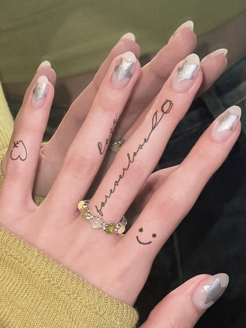 손가락 반지 반영구 문신 타투 흑백 스티커 손글씨 영어 방수 지속 텍스트 오래 지속되는, 1개, B08 시리즈