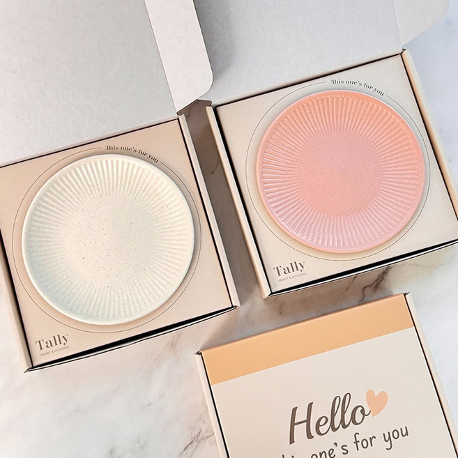 국산 플레이팅 디저트 접시 선물세트 답례품, 1개, 라인접시 2P세트 (화이트+핑크 / 1박스)