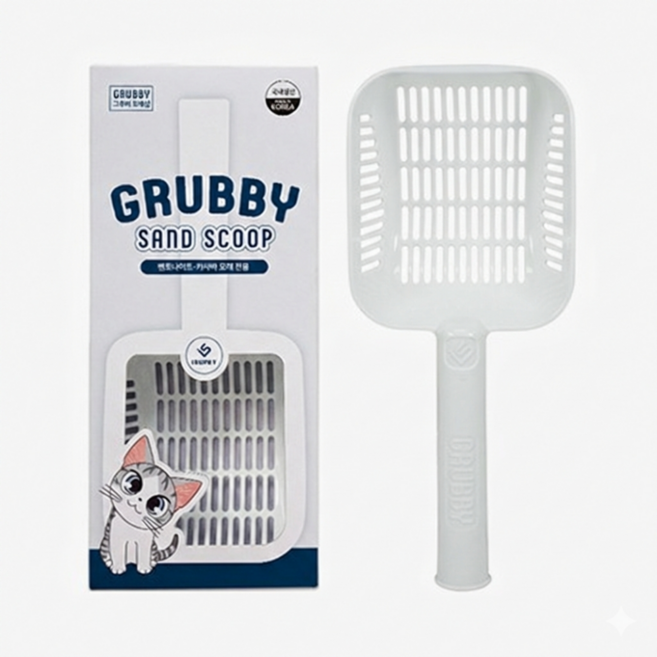 그루비 벤토나이트 전용 모래삽 대형 고양이 모래삽 촘촘 튼튼한 똥삽 스쿱, 스노우화이트, 1개