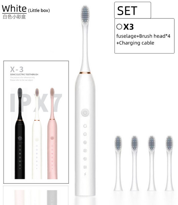 HYLSS 白色 聲波電動牙刷 口腔清潔 深層潔淨, 1個, 如圖所示9601, 白色4刷頭