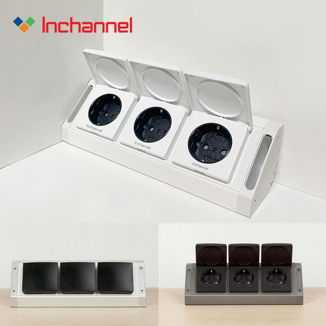 인채널 빌콘 엣지 3구 코너콘센트/코드형 BCC-30 노출 커버 책상콘센트 방우형, A_크림화이트_BCC-30WH, 1개