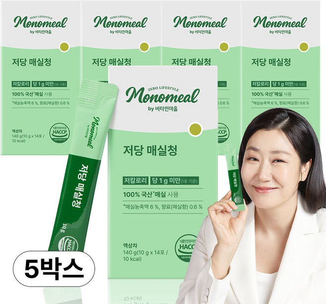 비타민마을 모노밀 100% 국산매실 저당 매실청 스틱 14포, 5개, 140g