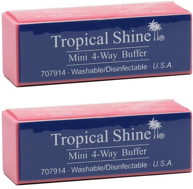 트로피컬 샤인 미니 4방향 버퍼 블록 - 손톱 모양 매끄러움 연마를 위한 전문 네일 버퍼링 휴대용 케어 (2팩)