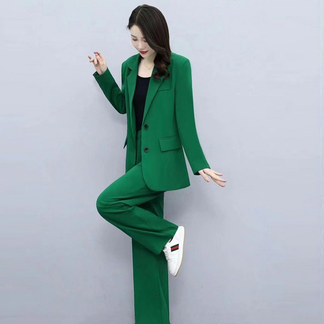 타임퓨어 여성 정장세트 봄 가을 여성 오피스룩 투피스 세트 자켓 와이드 팬츠 직장인 룩 스타일리시 출근 일상