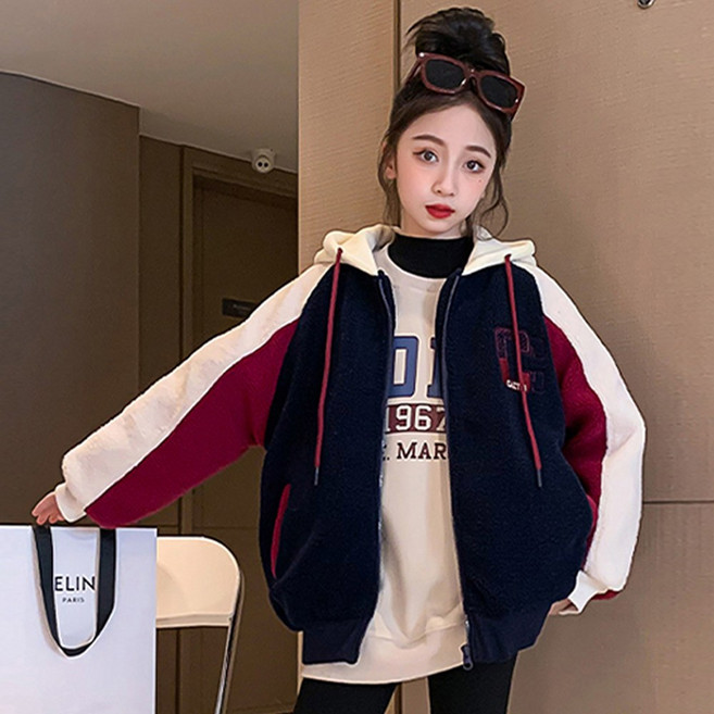 여아 겨울 루즈핏 퀼팅안감 후드집업 뽀글이점퍼 -JC9