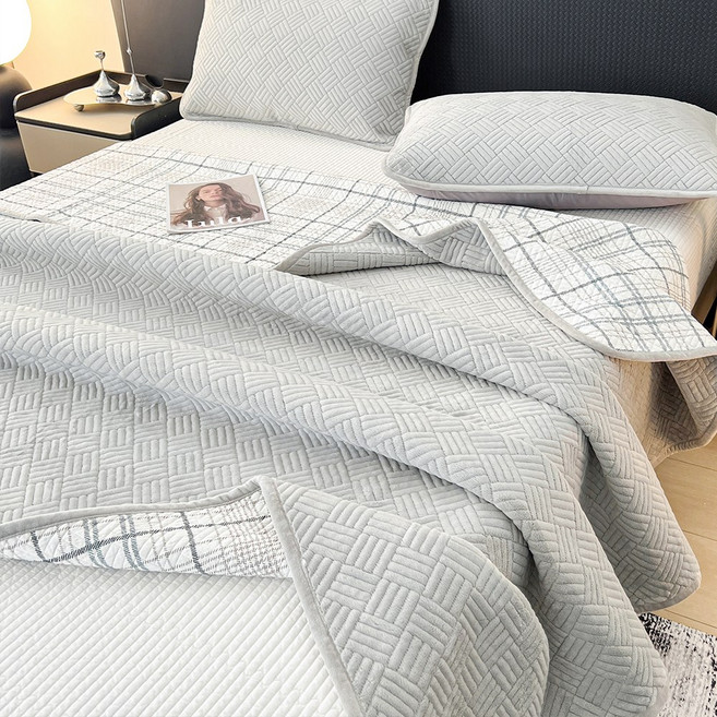 수스존 양면 순면100 사계절용 극세사 침대패드 베개커버 세트 먼지없는 프리미엄 이불패드, 극세사그레이