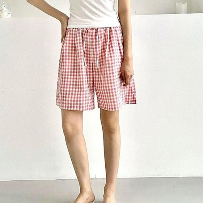 여자밴딩조거팬츠 카고 4부 체크 홈웨어 반바지 여자카고바지 여자조거바지 여자반바지