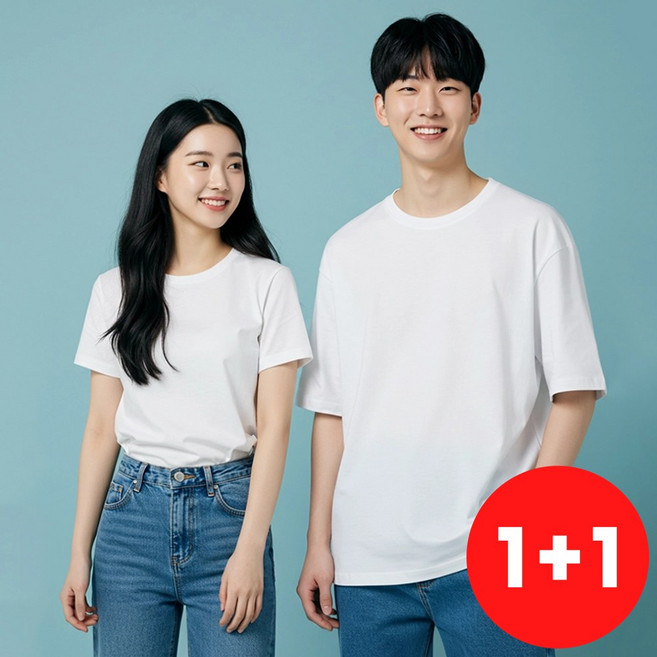 1+1 쿨쉐어 비침없는 20수 두꺼운 순면 기본 무지 반팔 티셔츠