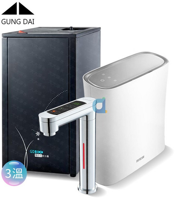 宮黛GD-800 觸控櫥下型冰冷熱三溫飲水機, 賀眾UR-5912JW-8直出RO純水機,時尚銀, GD-800, 賀眾UR-5912JW-8直出RO純水機