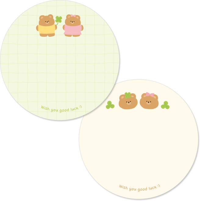 [꼬모멜로소] 클로버베어 2종 원형 메모 스티커, 60개, 혼합색상