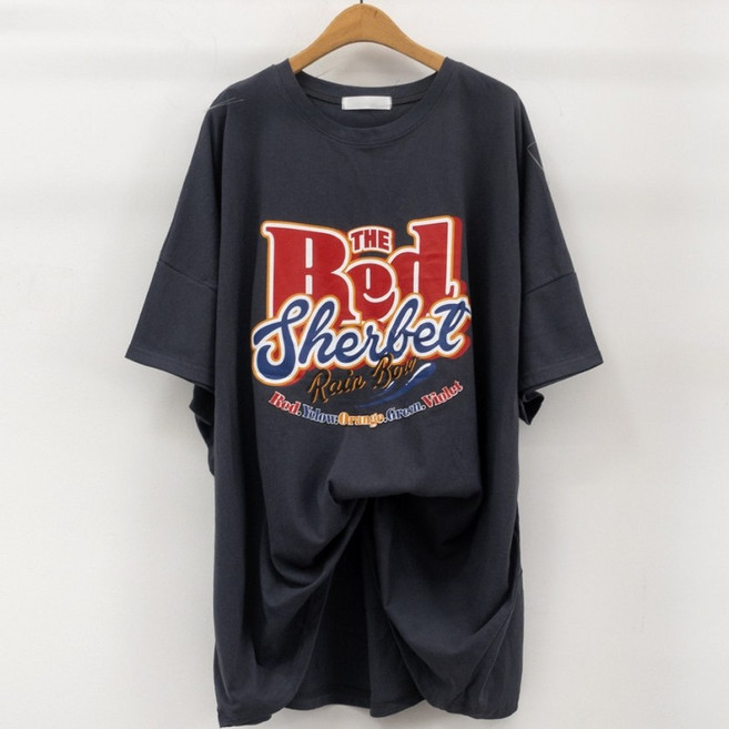 비비드 프린팅 5부소매 오버사이즈 여름 반팔 롱티셔츠