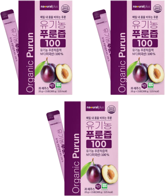 간편하게 마시는 과일섭취 플러스 유기농 푸룬즙 100 15포, 3개