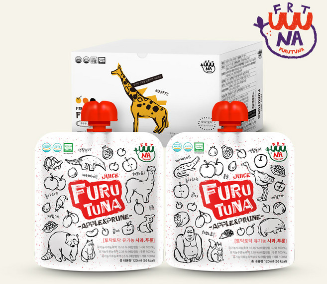 푸루투나 토닥토닥 유기농 사과주스 유아음료수, 60개, 120ml