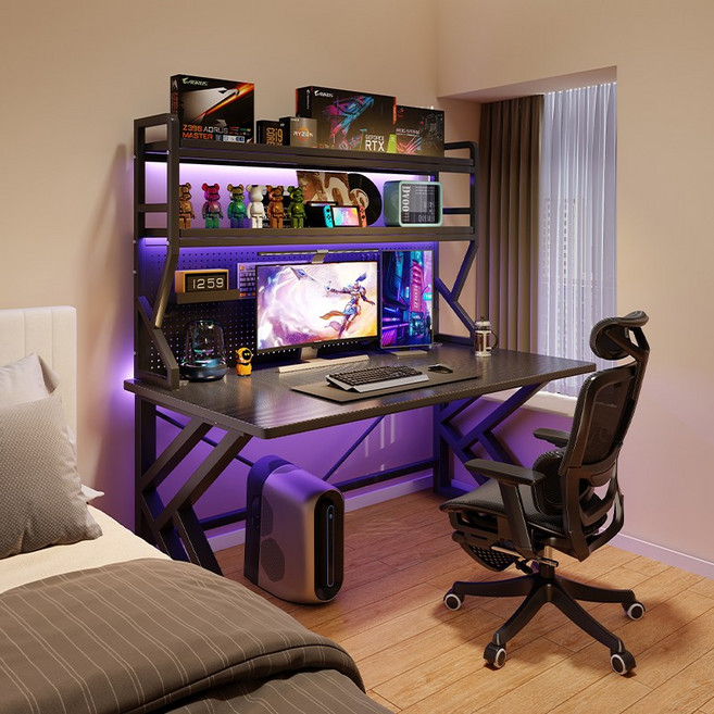 H N Quality Home 철제 게이밍데스크 1200 (책장형), 흑탄소섬유