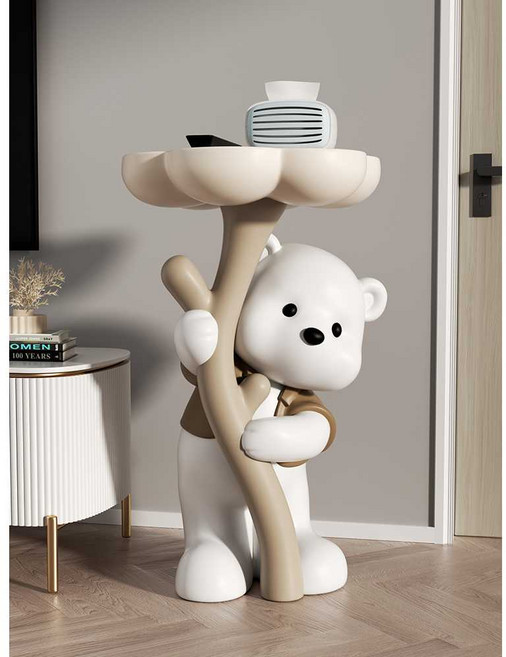 거실 인테리어 카페 곰 트레이 곰돌이 사이드 테이블, A타입 - 브라운