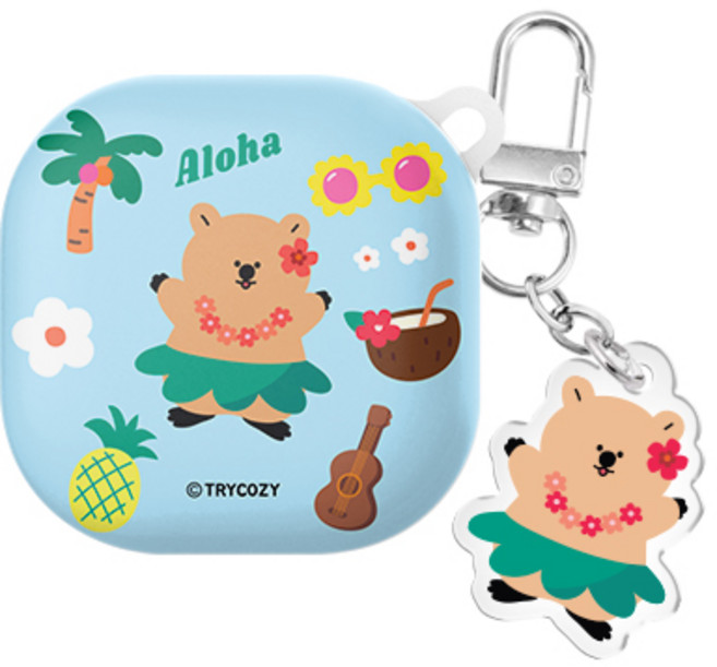 쿼카 여행 버즈라이브/버즈3/버즈3프로 하드 케이스 +아크릴 키링 세트, 쿼카 여행_하와이, 버즈라이브/버즈프로/버즈2/버즈2프로(공용)