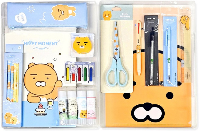 카카오프렌즈 프리미엄 문구 세트 투명 화일케이스 패키지, 라이언