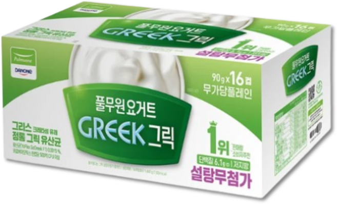 풀무원 다논 그릭요거트 무가당 플레인, 90g, 16개