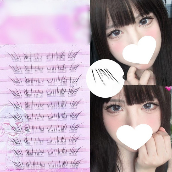 MorningSea 매혹적인 구미호 부분 속눈썹 자연스러운 언더 속눈썹 대용량 투명 라인 속눈썹 10줄, 2개, 블랙