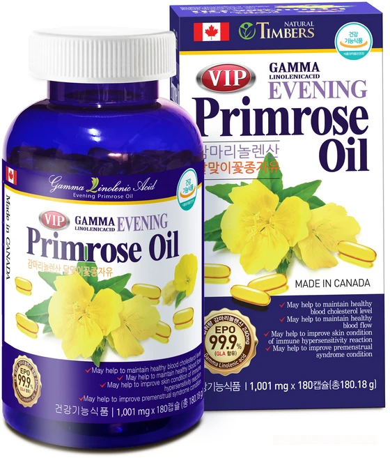 [네추럴팀버스] 캐나다직수입 VIP 감마리놀렌산 달맞이꽃종자유 (1001mg * 180캡슐) 'Evening Primrose Oil', 1개, 180정 - 쿠팡