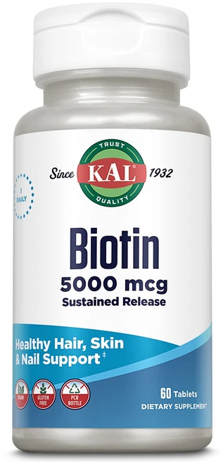 KAL 비오틴 5000 TR 정제 5000mcg 60정 KAL Biotin 5000 TR Tablets 5000 mcg 60 Count, 1개 - 쿠팡