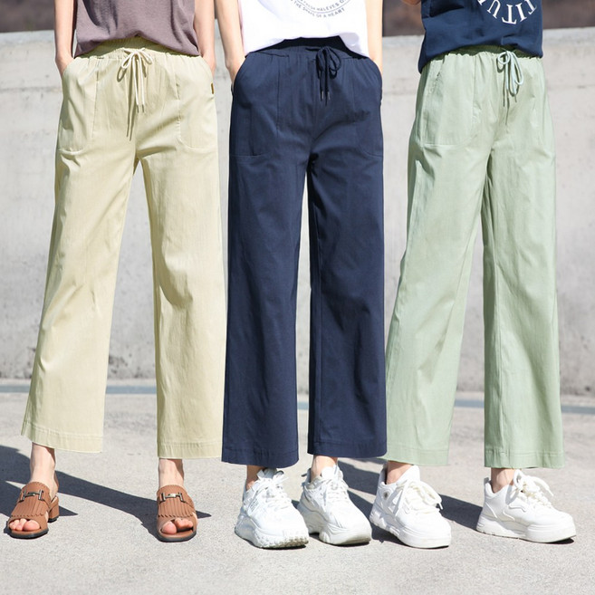 동대문스타일 여자바지 에어핏 쫀득 스판 와이드 8부 9부 밴딩 팬츠 여성 봄 여름바지