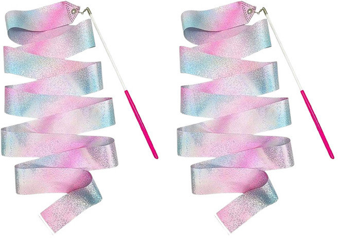 제로앤나인 핑크오로라 반짝이 리듬체조 리본, 2개