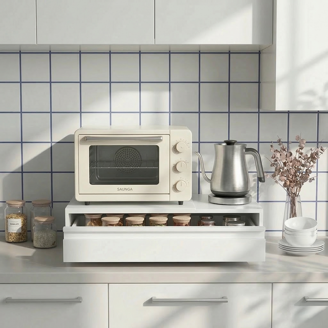 벨디즈 전자레인지 수납장 주방 밥솥 수납선반 트레이, 2단, 화이트