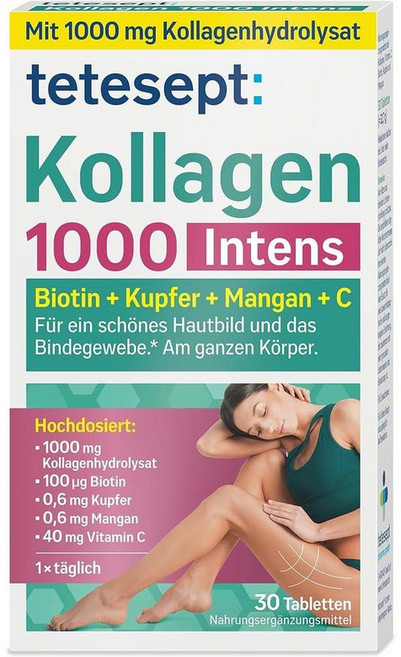 독일 테테셉트 Tetepthet Collagen 1000 Intens 콜라겐 1000 인텐스 with 비오틴 구리 망간 비타민C, 2개, 30정