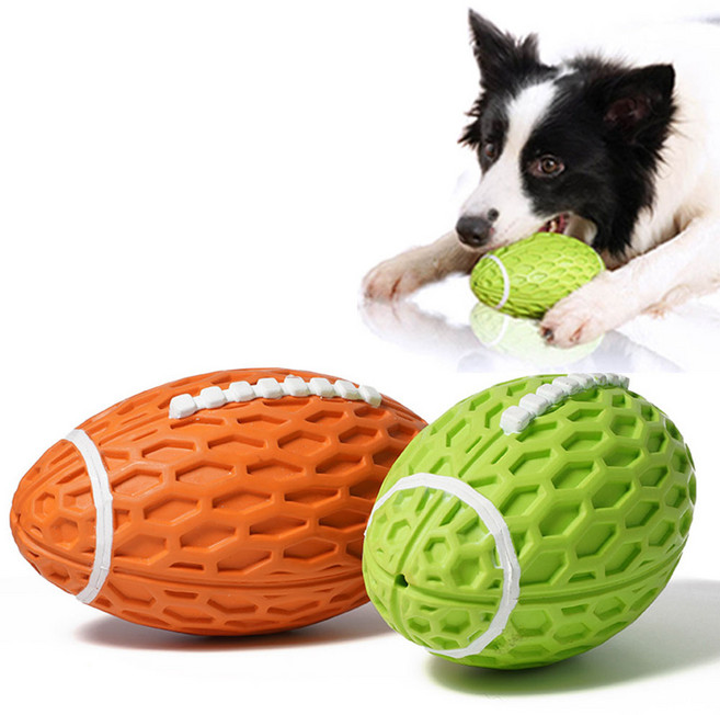 강아지 삑삑이 장난감 럭비공 천연고무 치석제거 장난감공, 그린, 1개