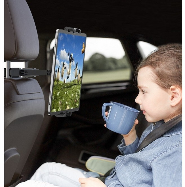 차량용 태블릿 뒷좌석 헤드레스트 거치대 아이패드 완벽고정 회전, 블랙, 1개