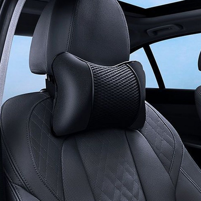 차량용 목베개 통기성 가죽 차량용목쿠션 고탄면 충전 자동차 목쿠션, 1개, 올블랙