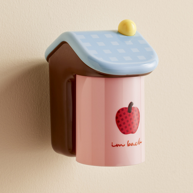 무타공 자석 거꾸로 양치컵 칫솔꽂이 욕실 벽걸이 컵걸이, 1개, 사과