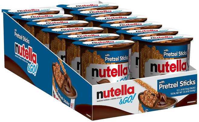 Nutella & GO! 초콜릿 헤이즐넛 스프레드와 코코아 프레첼 스틱이 들어간 스낵팩 12팩, 1개, 648g