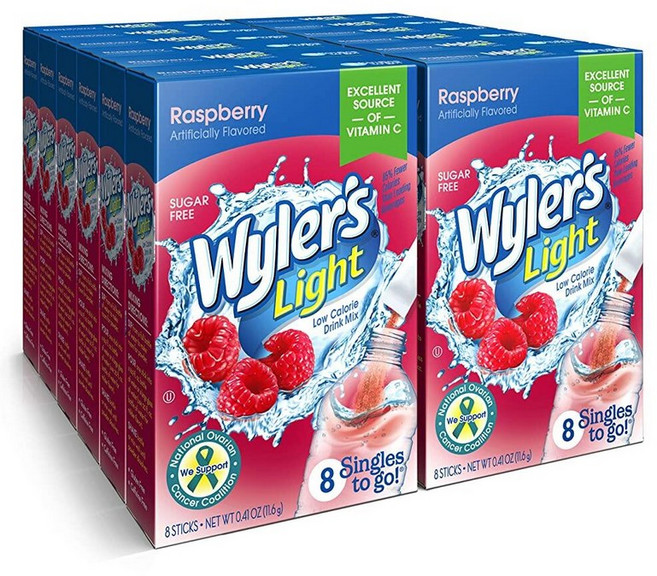 Wyler's Light Singles To Go 파우더 패킷 워터 드링크 믹스 96회 분량 피치 아이스티 198.4g(7온스) (12팩) 159.9g(5.5온스), 라즈베리