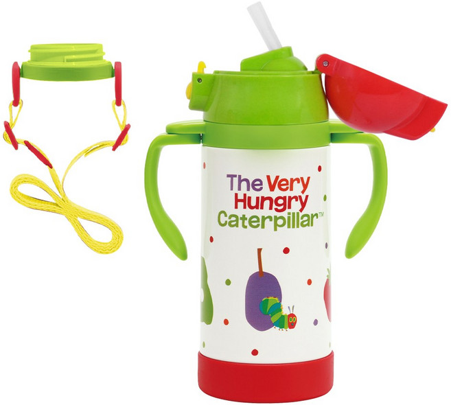 Skater 好餓的毛毛蟲不鏽鋼吸管水壺, 白, 1個, 350ml