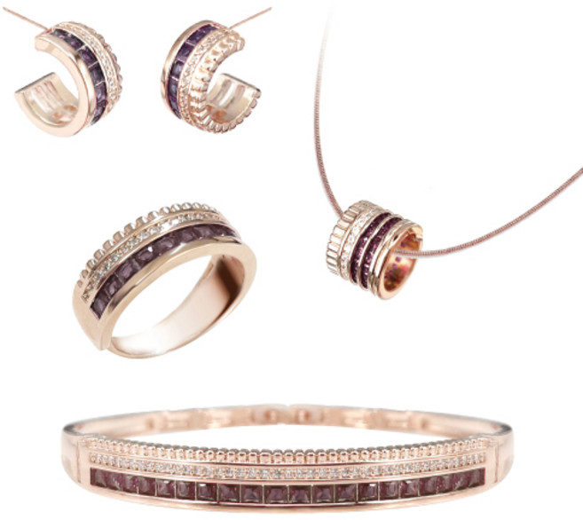 [혜성 주얼리] 엘린 스퀘어 럭셔리 꼬냑다이아 4종 반지 팔찌 귀걸이 목걸이