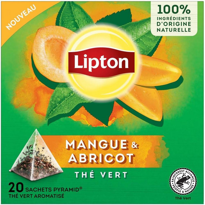 프랑스 립톤 Lipton Flavored Green Tea 망고 & 살구 그린티 녹차 티백, 5개, 20개입