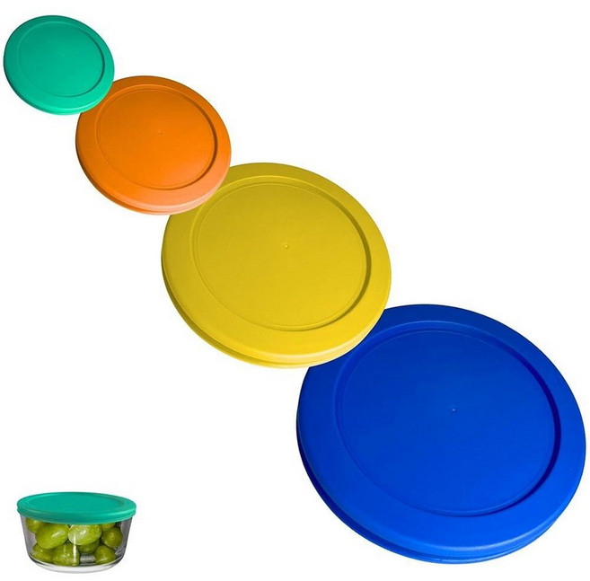 Klare Ware Pyrex Anchor Hocking 및 KlareWare 보관 그릇용 1 2 4 7컵 청록색 교체 뚜껑/커버 *뚜껑만 유리 용기 미포함* (4팩 *, 4 Pack, 그린, 오렌지, 옐로우, 블루